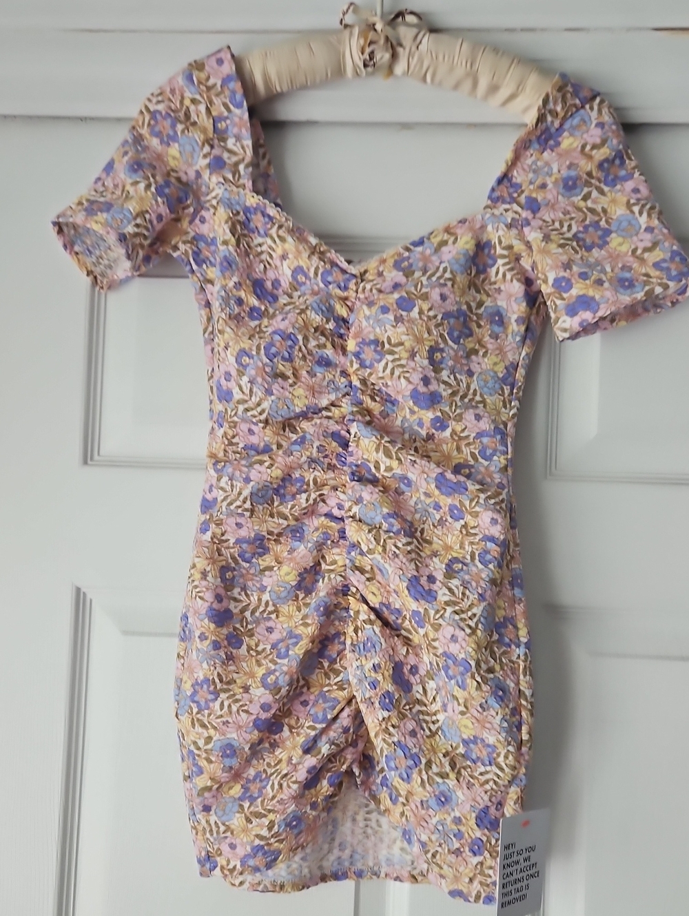 Ruched Floral Mini Dress in Lavender and Pink